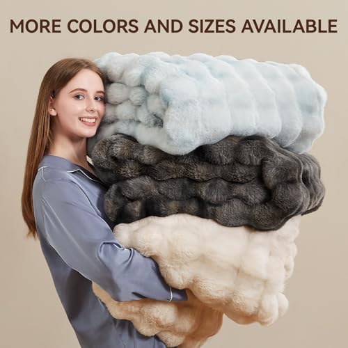 Anysay Faux Fur Throw Blanket, 1000GSM Fluffy Soft Bubble Blanket