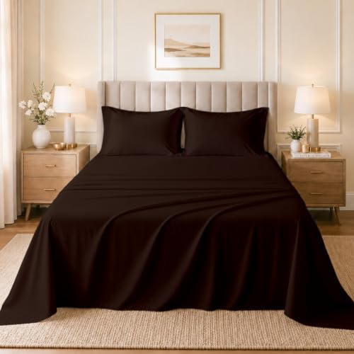 Cottingon King Sheet Set - 400TC 100% Cotton, Chocolate, 16" Deep