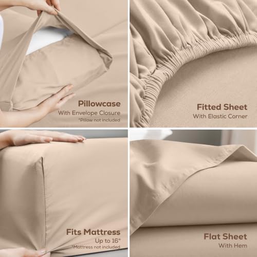 Full Sheets Set, 4 Pieces 16" Deep Pocket Hotel Luxury Bed Sheets