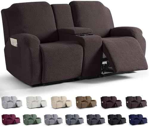 KinCam Loveseat Recliner Slipcover with Console, Chocolate