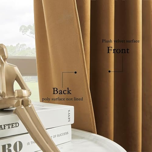 Timeper Gold Brown Blackout Back Tab Velvet Curtains 52x72 inches 2Pcs