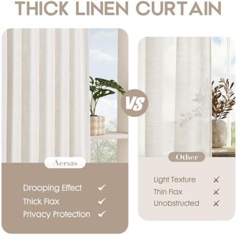 Aersas Extra Long Thick Linen Curtains 120 Inches for Living Room