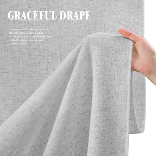 Linen Shower Curtain Grey Boho Farmhouse 72" W x 72" L