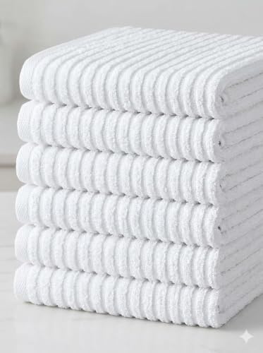 12 Pack, 100% Cotton Ribbed Terry White Bar Mop for Kitchen, Highly
