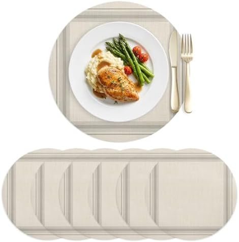 Minimalist Grid Faux Leather Placemats Set of 6, 15in, Waterproof Heat