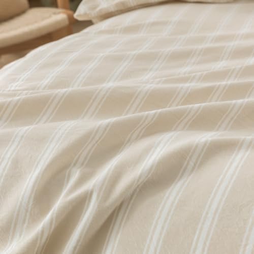 BESTOUCH Striped Cotton Duvet Cover Set Linen Feel Queen