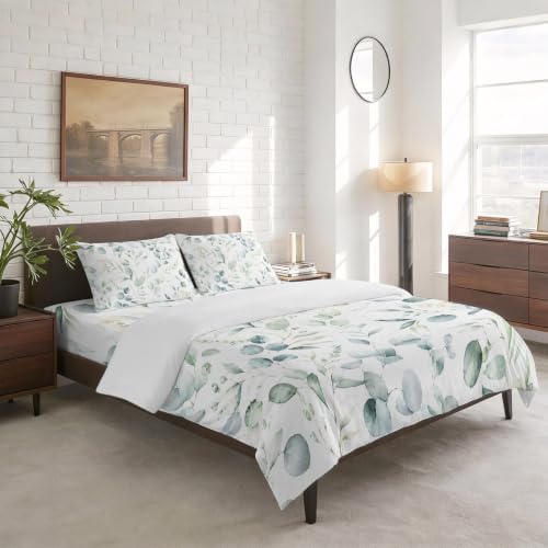 Eucalyptus Leaf California King 4 Piece Duvet Cover Set, Sage Green