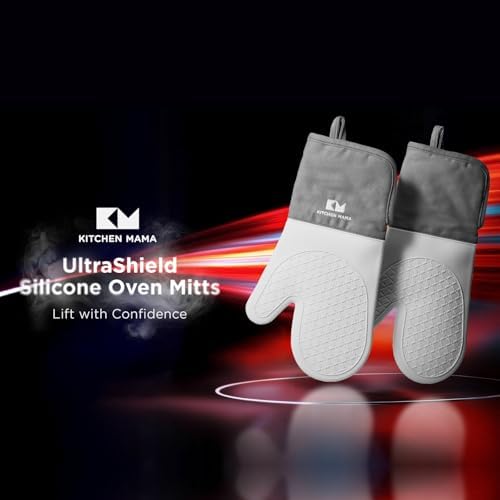 Kitchen Mama UltraShield Silicone Oven Mitts, Metal Gray