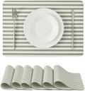 Striped Leather Placemats Set of 6, Khaki, Faux Leather