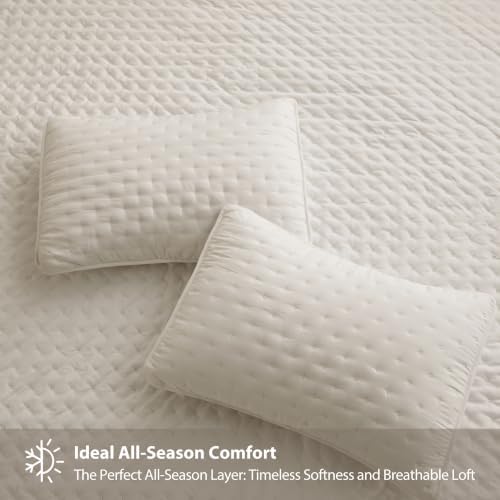 ROARINGWILD Beige King Size Quilt Bedding Set with 2 Pillow Shams