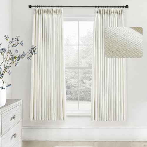 Natural Linen Curtains 63 inch Length,Pinch Pleat Curtains for Living
