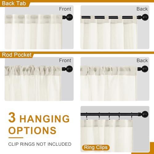 DWCN Ivory Faux Linen Sheer Curtains, 2 Panels, 52x63 Inch