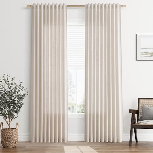 SMABU Linen Curtains 84 Inch Long for Living Room Hook Belt Natural