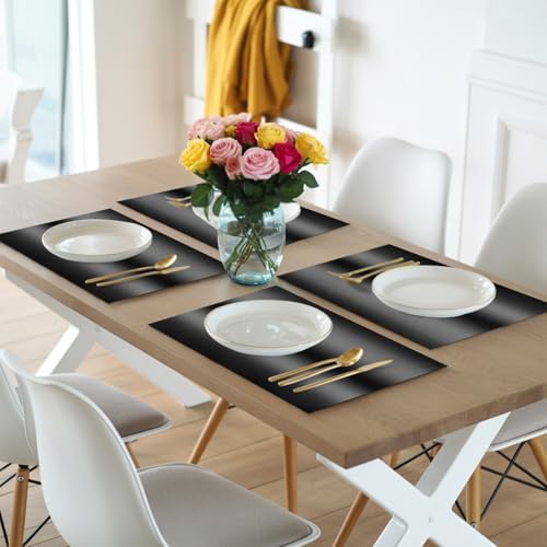 Black Ombre Placemats Set of 6, Washable PVC Kitchen Table Mats Place