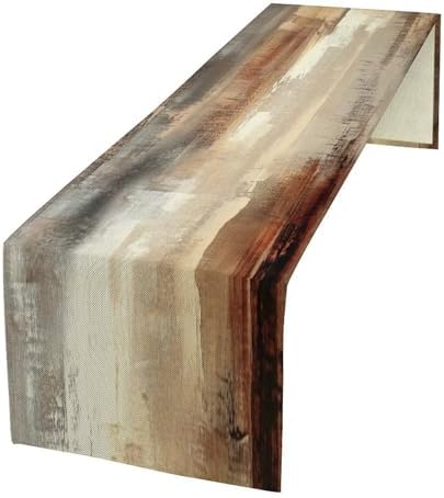 Grey Beige Table Runner Modern Abstract Art Vintage Brown Burlap Table