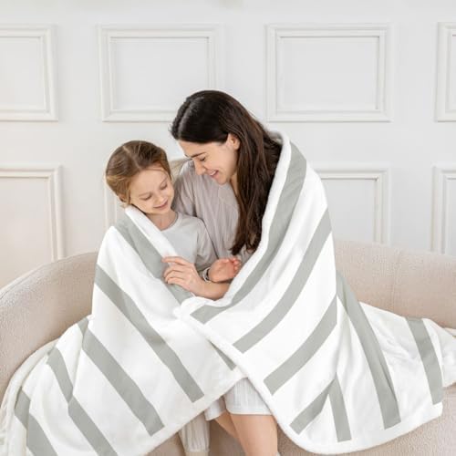 Minimalist Gray and White Stripe Fleece Blanket Twin 60x80 Inch