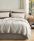 JELLYMONI 100% Washed Cotton Natural Gray Duvet Cover Queen