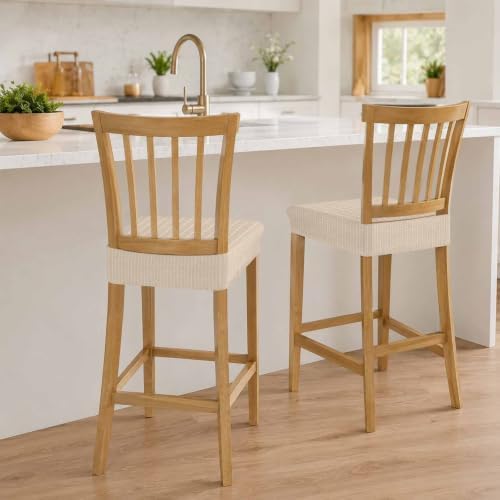 Seat Covers for Dining Room Chairs Set of 2, Beige Striped Washable