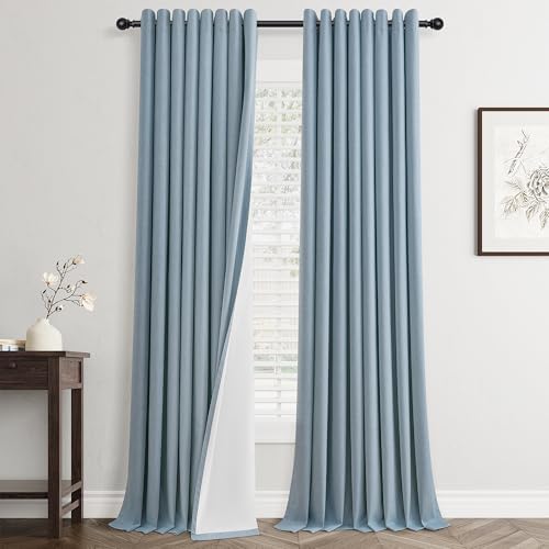 Jowels Blue Linen Grommet Blackout Curtains 108 Inches Long for