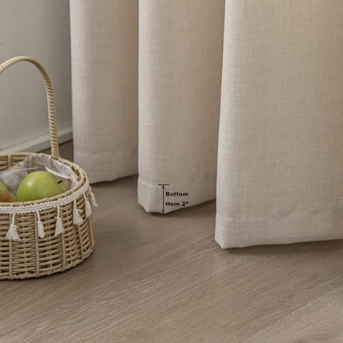 Beige Curtains Linen Textured Semi Sheers 84 inch Long 2 Panels