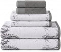 SUPERIOR Cotton Jaquard Absobent Marble Bath Towel Set, 6 Piece, Grey