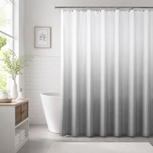Mrs.Naturall Grey Shower Curtain for Bathroom, Modern Waffle Fabric