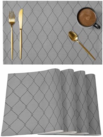 Slate Gray Quilted Lines Placemats Set of 8, Minimalist Rhombus