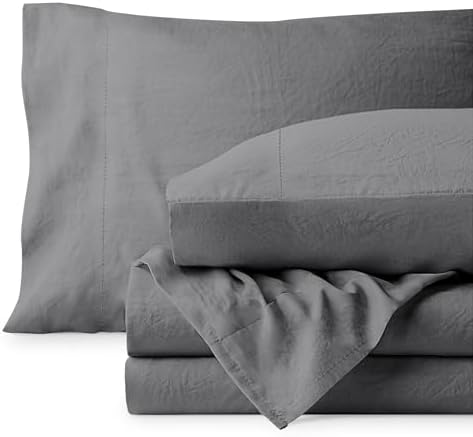 Bare Home Washed Sheet Set 1800 Ultra-Soft (Twin XL, Grey)