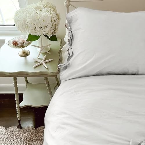 BISELINA 100% Washed Cotton Duvet Cover Set 2pcs with Bowknot Ties