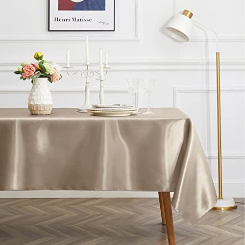 1 Pack Tan Satin Tablecloth, 58 x 102 Inches, Rectangle