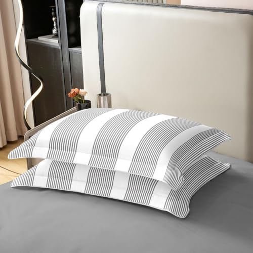 Erosebridal Grey Vintage Striped 100% Cotton Duvet Cover King Abstract