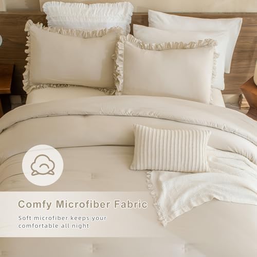 QSH Wheat Ruffled Pillow Shams Queen Size Set of 2, Shabby Farmhouse