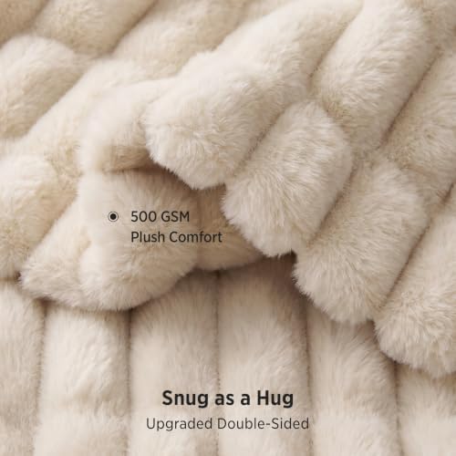 Bedsure Soft Double-Sided Faux Fur Throw Blanket, Light Beige, 50"x60"