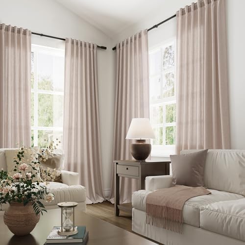 Joywell Linen Curtains 84 Inches Long for Living Room Hook Belt