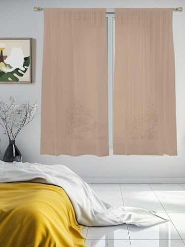 Beige Solid Color Sheer Curtains 72 Inch Length 2 Panels, Aesthetics