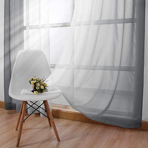 DWCN Grey Ombre Sheer Curtains - Faux Linen Semi Voile Gradient
