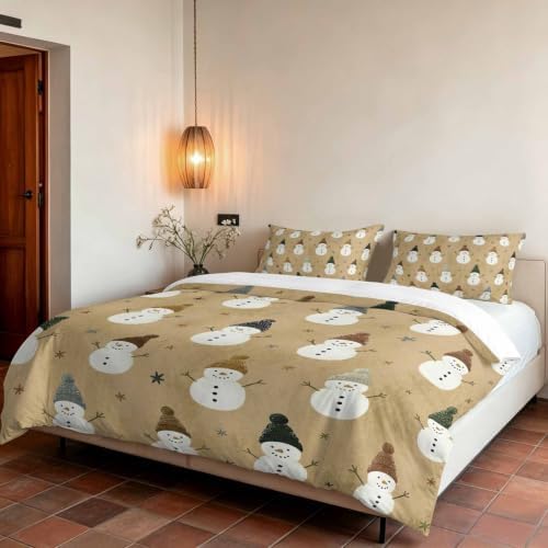 Snowman Christmas Duvet Cover Set 3 Pieces with Zipper Closure