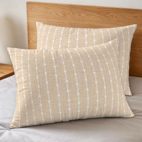 Beige Striped Duvet Cover Set 3 Pieces with Zipper Closure, Modern