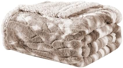 King Size Alaska Faux Fur Sherpa Blanket (102" x 90") (Taupe, King)