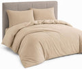 Beige Queen Duvet Cover Set, Zipper Closure, 2 Pillowcases