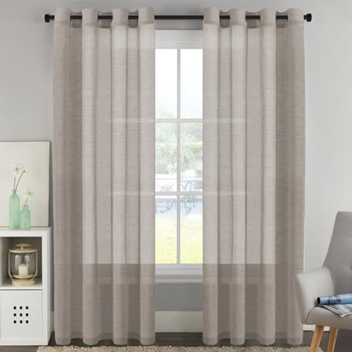 H.VERSAILTEX Taupe Linen Sheer Curtains 96" 2 Panels Grommet