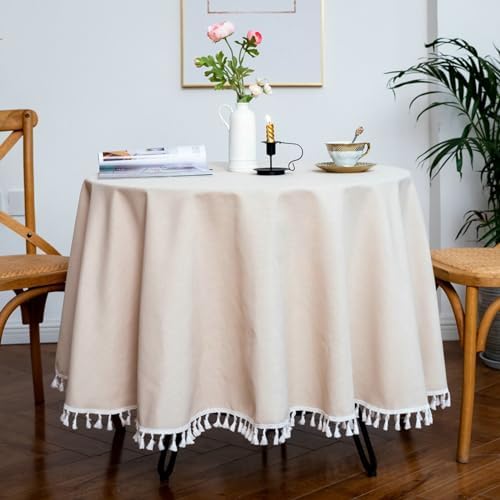Dining Table Tablecloth, 71 Inches Cotton Linen Round Solid Color with