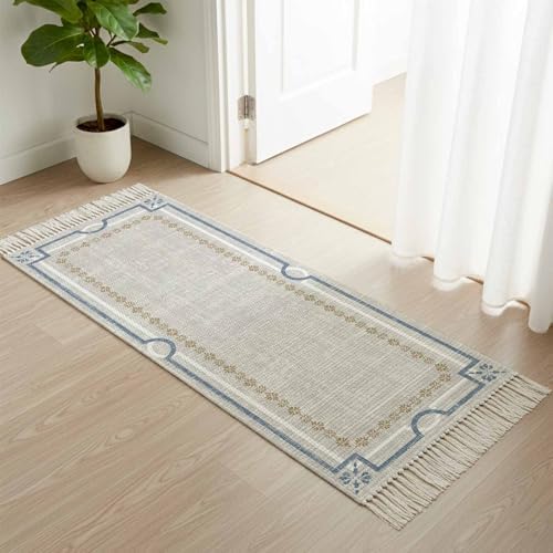 Light Gray Botanical Hallway Runner Rug 2'x5', Vintage Florals