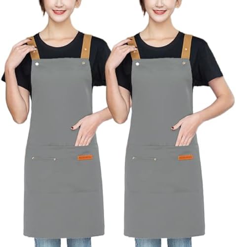 2 Pack Canvas Chef Aprons for Men Women with Large Pockets for Kitchen