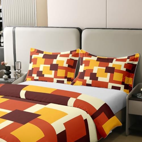 Feelyou Yellow Brown Geometric Duvet Cover 100% Cotton King Size