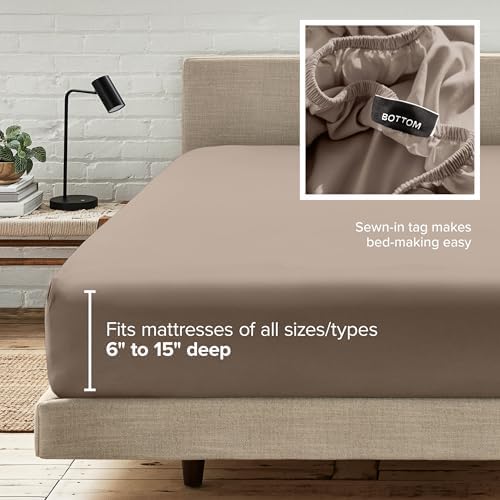 Bare Home Twin XL Fitted Sheet - 1800 Ultra-Soft (Twin XL, Taupe)