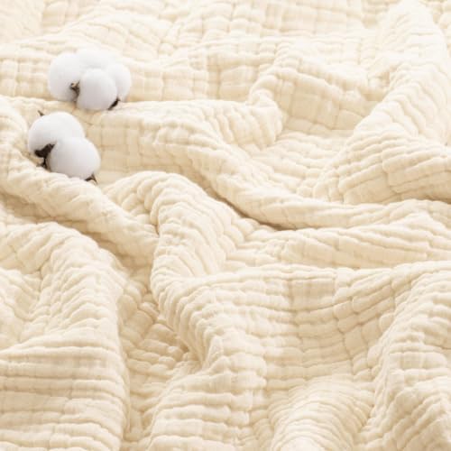 Exclusivo Mezcla 100% Cotton 6-Layer Muslin Throw Blanket, Ivory