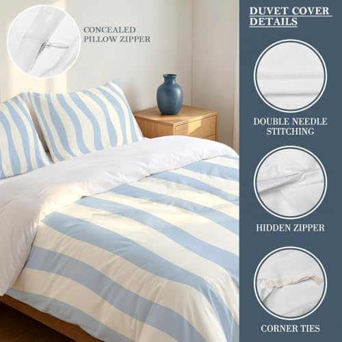 Duvet Cover King Size 3 Piece Bedding Set, Minimalist Stripes Soft