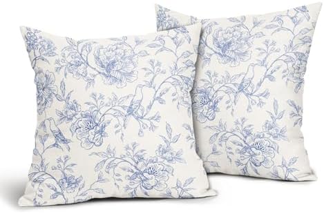 White Blue Chinoiserie Pillow Covers 22x22 Set of 2 Decorations