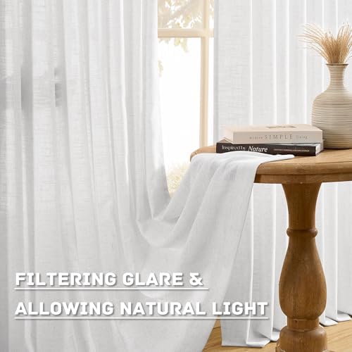 RAIN CITY White Pleated Semi Sheer Drapes 50 x 96 Inch Length, Memory